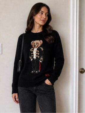 Ralph Lauren Black Sweater with Bear Design